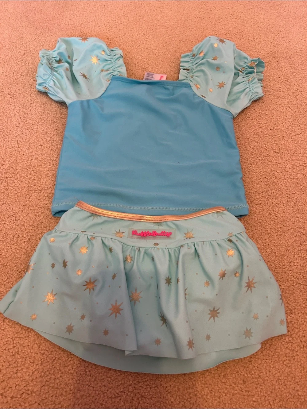 Ruffle Butts Princess Jasmine Light Blue & Aqua Two-Piece Swim Set